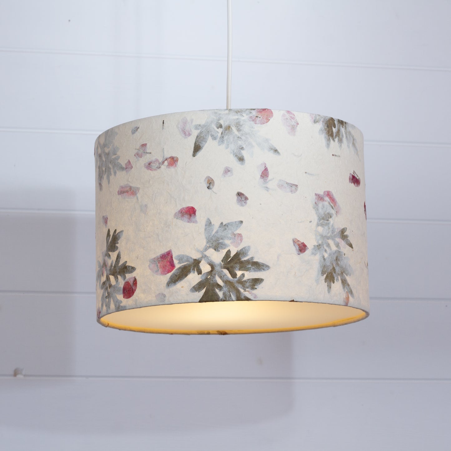 Drum Lamp Shade - B142 ~ Leaves and Flowers, 30cm(d) x 20cm(h)