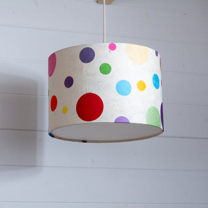 Drum Lamp Shade - P39 - Polka Dots on Natural Lokta, 30cm(d) x 20cm(h)