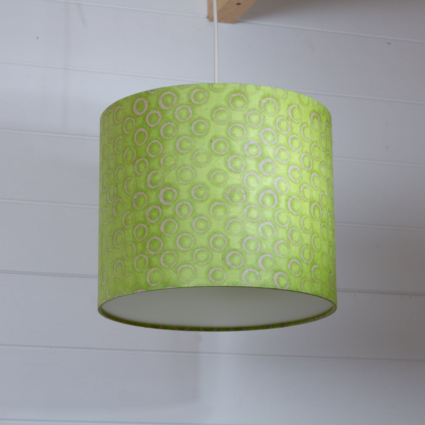 Drum Lamp Shade - P02 - Batik Lime Circles, 30cm(d) x 25cm(h)