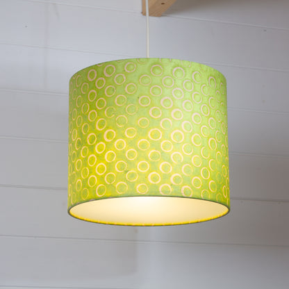 Drum Lamp Shade - P02 - Batik Lime Circles, 30cm(d) x 25cm(h)