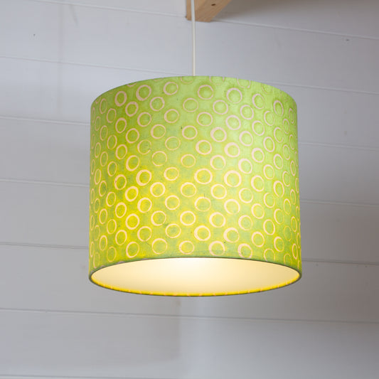 Drum Lamp Shade - P02 - Batik Lime Circles, 30cm(d) x 25cm(h)