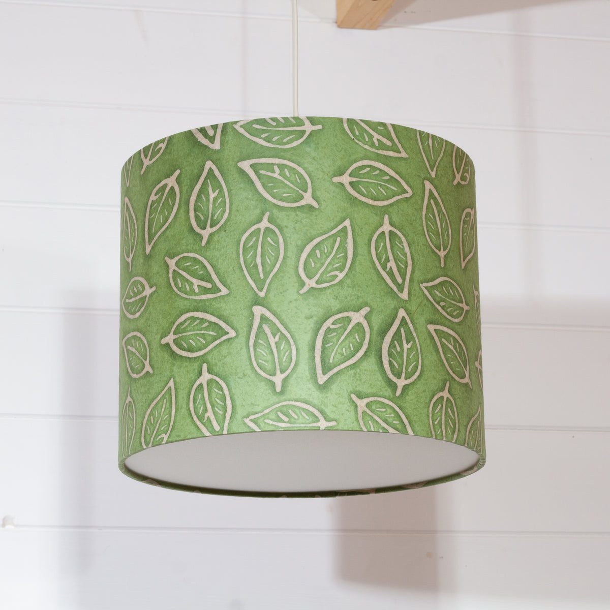 Drum Lamp Shade - P29 - Batik Leaf on Green, 30cm(d) x 25cm(h)