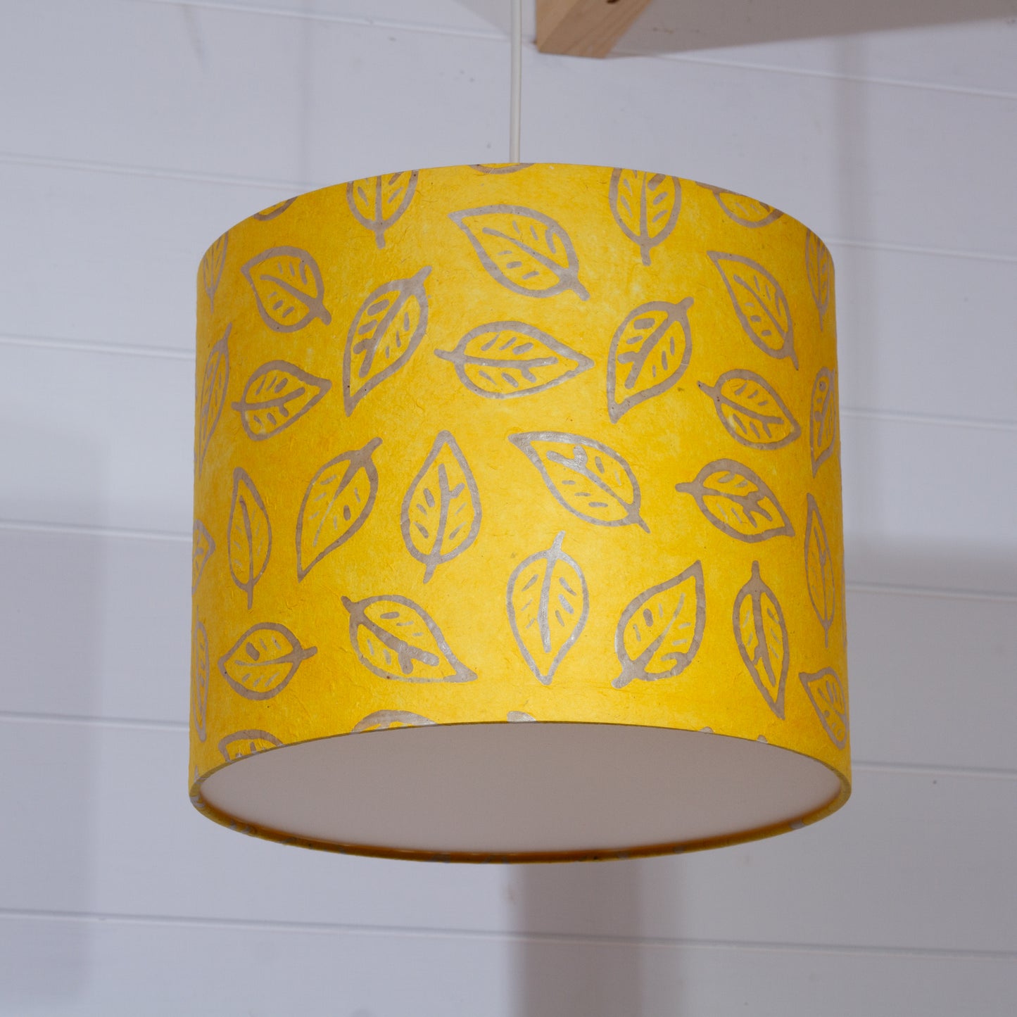 Drum Lamp Shade - B107 ~ Batik Leaf Yellow, 30cm(d) x 25cm(h)