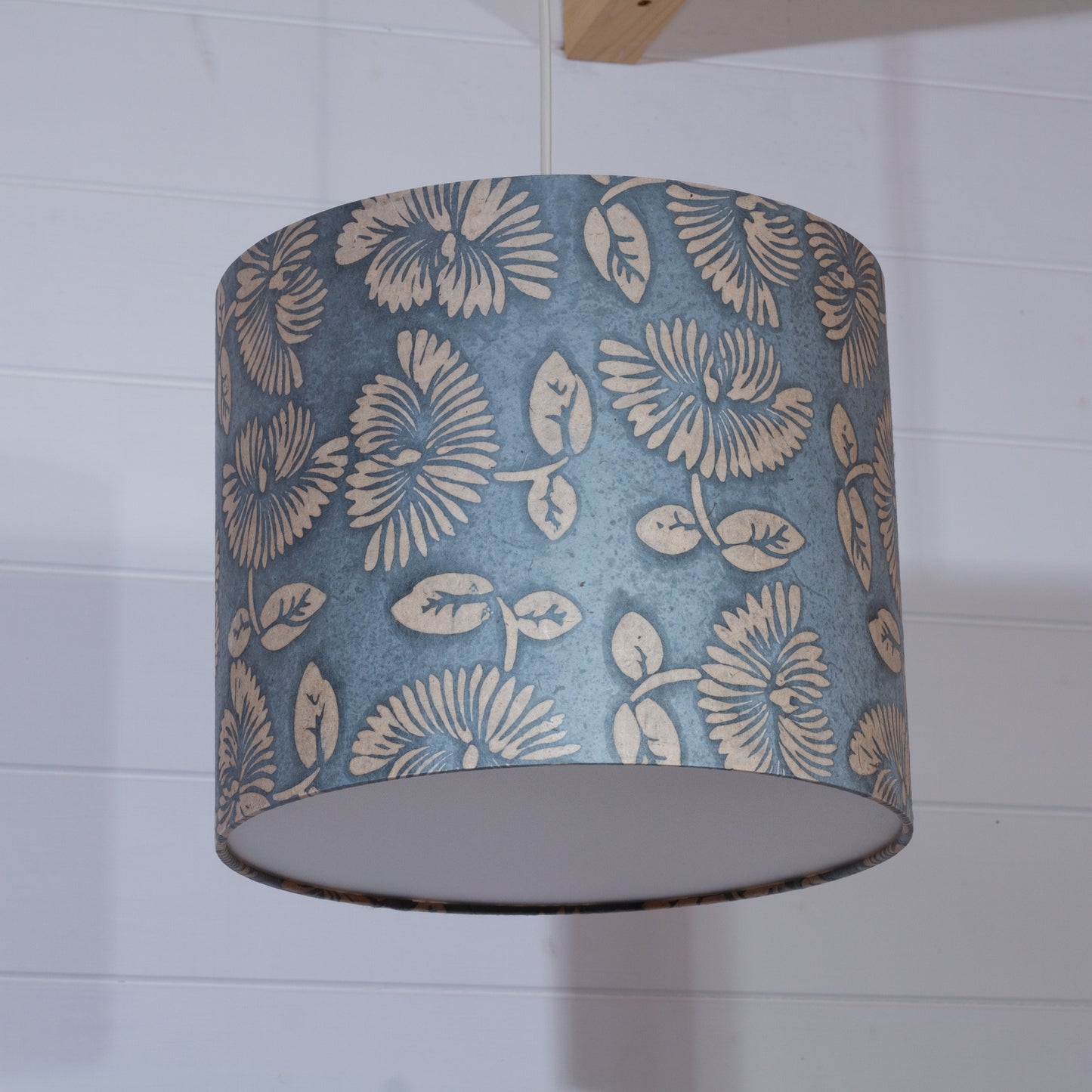Drum Lamp Shade - B119 Batik Peony Grey, 30cm(d) x 25cm(h)