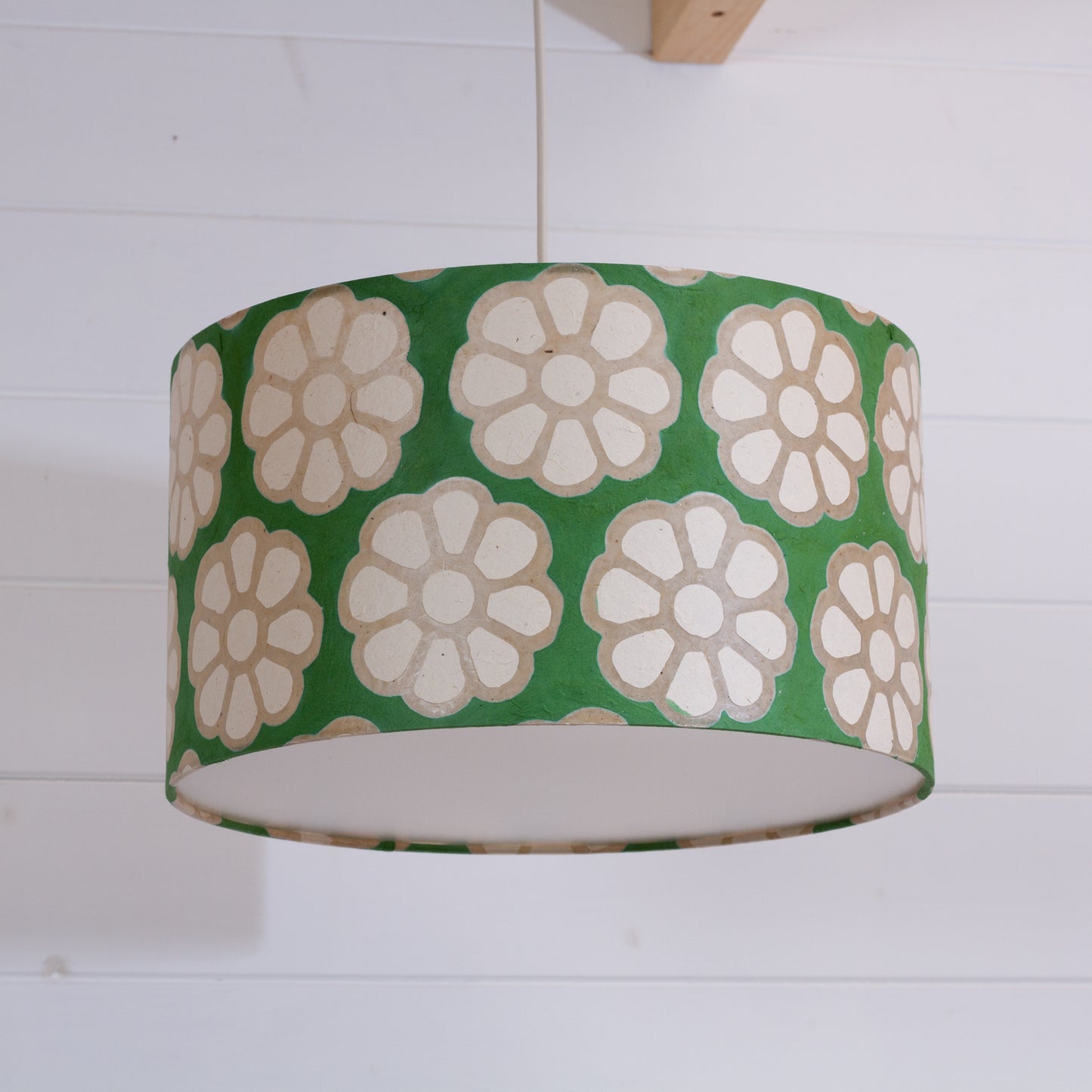 Drum Lamp Shade - B127 ~ Batik Big Flower Green, 35cm(d) x 20cm(h)