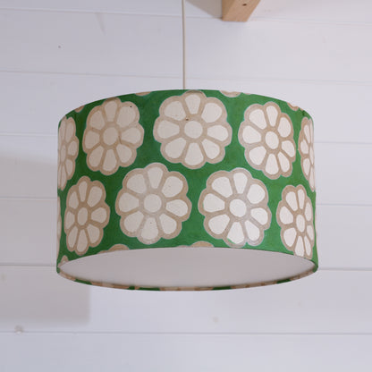 Drum Lamp Shade - B127 ~ Batik Big Flower Green, 35cm(d) x 20cm(h)