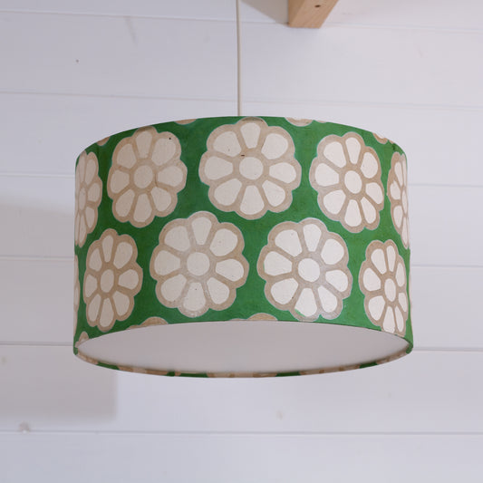 Drum Lamp Shade - B127 ~ Batik Big Flower Green, 35cm(d) x 20cm(h)