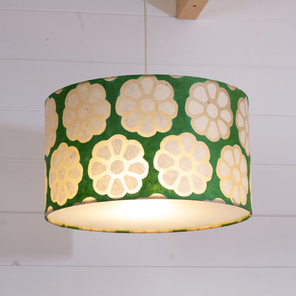 Drum Lamp Shade - B127 ~ Batik Big Flower Green, 35cm(d) x 20cm(h)