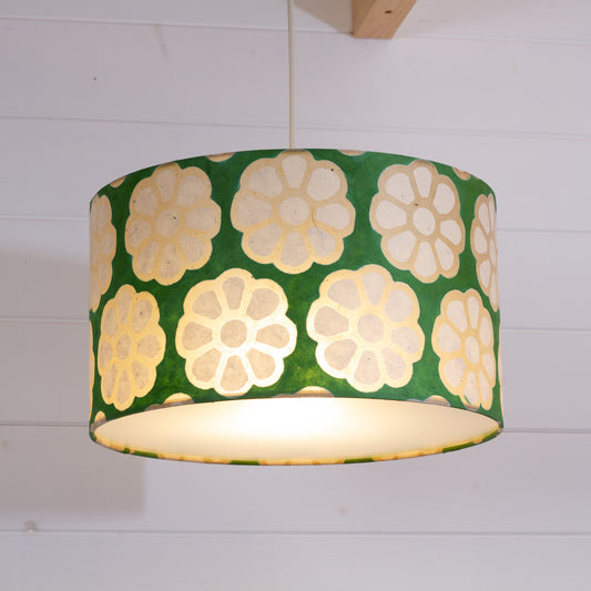 Drum Lamp Shade - B127 ~ Batik Big Flower Green, 35cm(d) x 20cm(h)