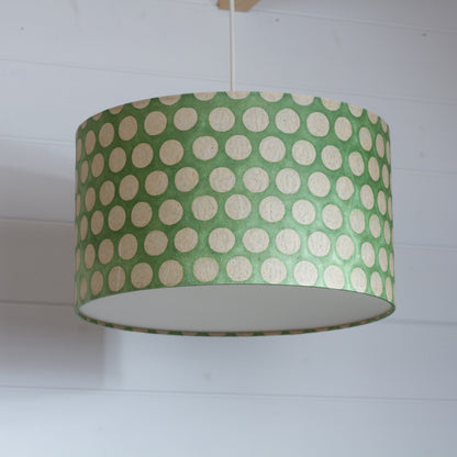 Drum Lamp Shade - P87 ~ Batik Dots on Green, 35cm(d) x 20cm(h)