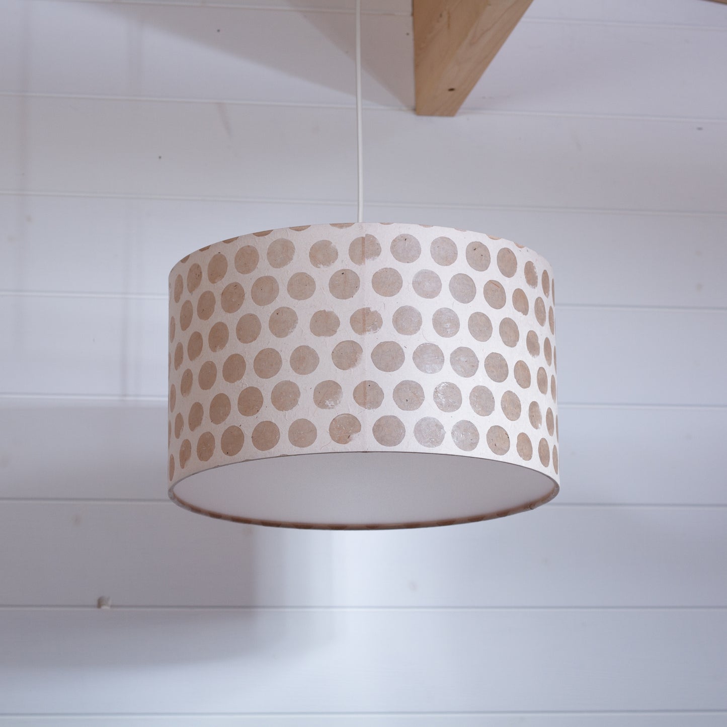 Drum Lamp Shade - P85 ~ Batik Dots on Natural, 35cm(d) x 20cm(h)