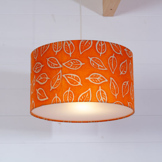 Drum Lamp Shade - B123 ~ Batik Leaf Orange, 35cm(d) x 20cm(h)