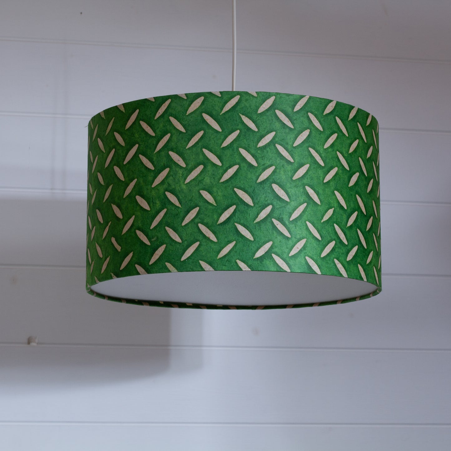 Drum Lamp Shade - P96 - Batik Tread Plate Green, 35cm(d) x 20cm(h)