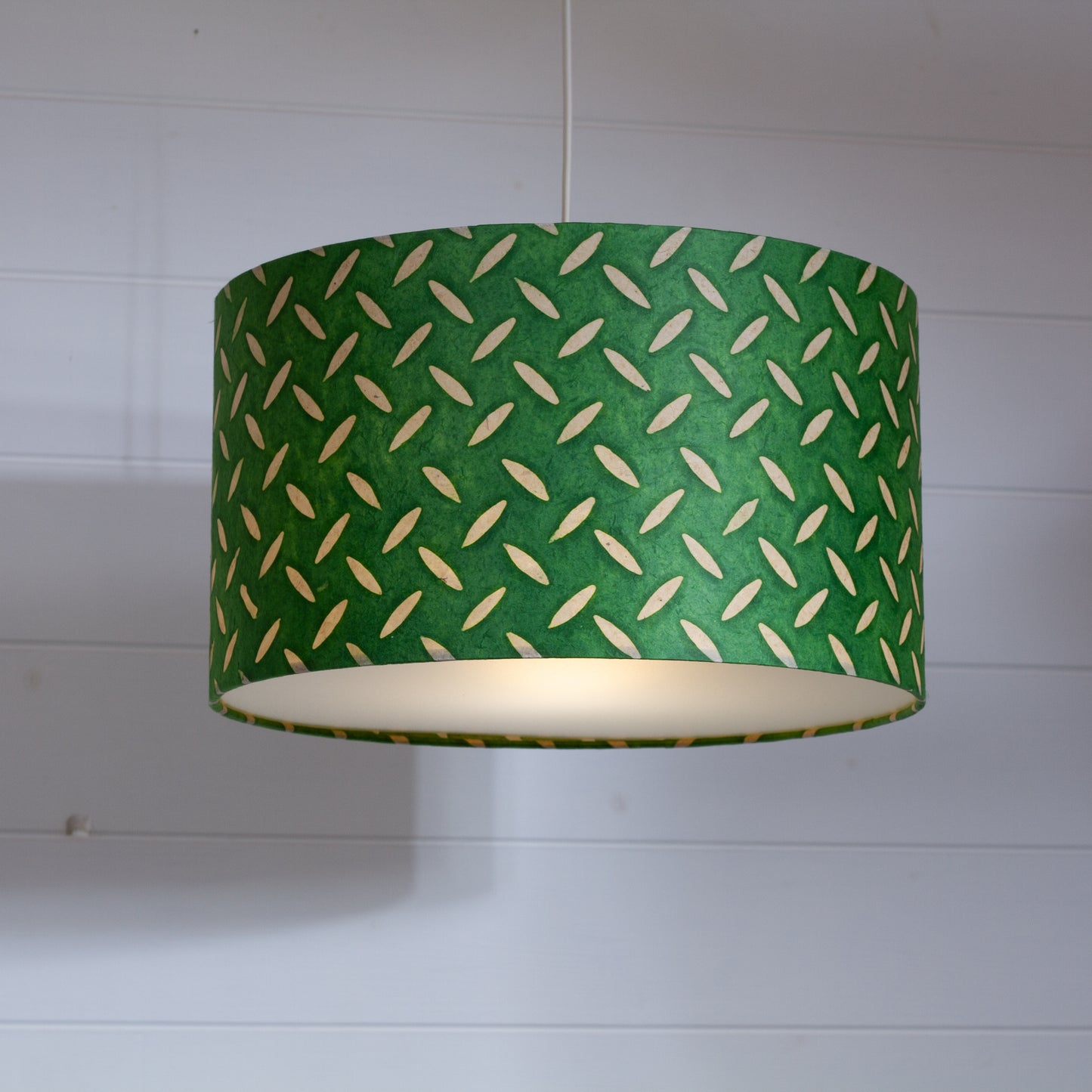 Drum Lamp Shade - P96 - Batik Tread Plate Green, 35cm(d) x 20cm(h)