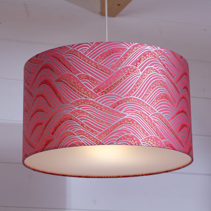 Drum Lamp Shade - W04 ~ Pink Hills with Gold Flowers, 35cm(d) x 20cm(h)