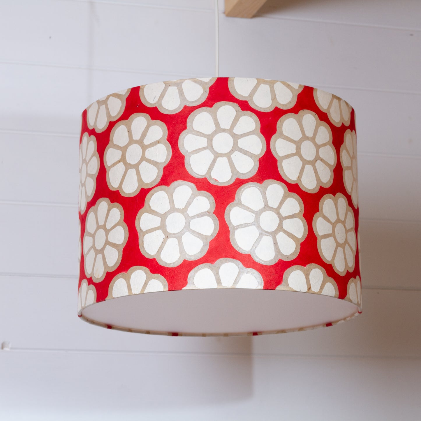 Drum Lamp Shade - P18 - Batik Big Flower on Red, 35cm(d) x 30cm(h)
