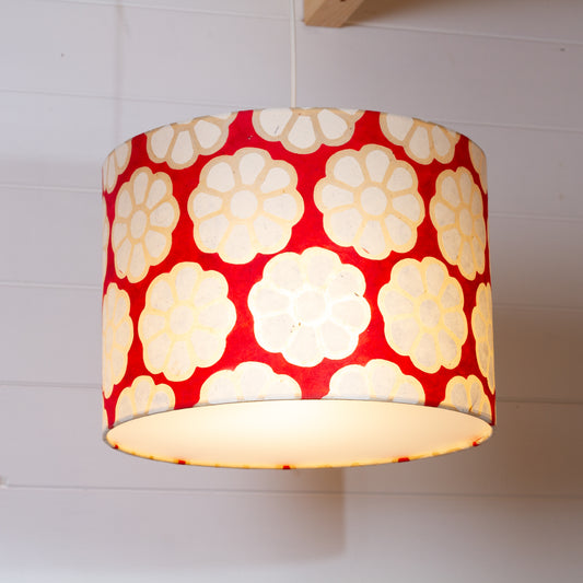 Drum Lamp Shade - P18 - Batik Big Flower on Red, 35cm(d) x 30cm(h)