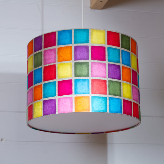Drum Lamp Shade - P01 - Batik Multi Square, 35cm(d) x 30cm(h)