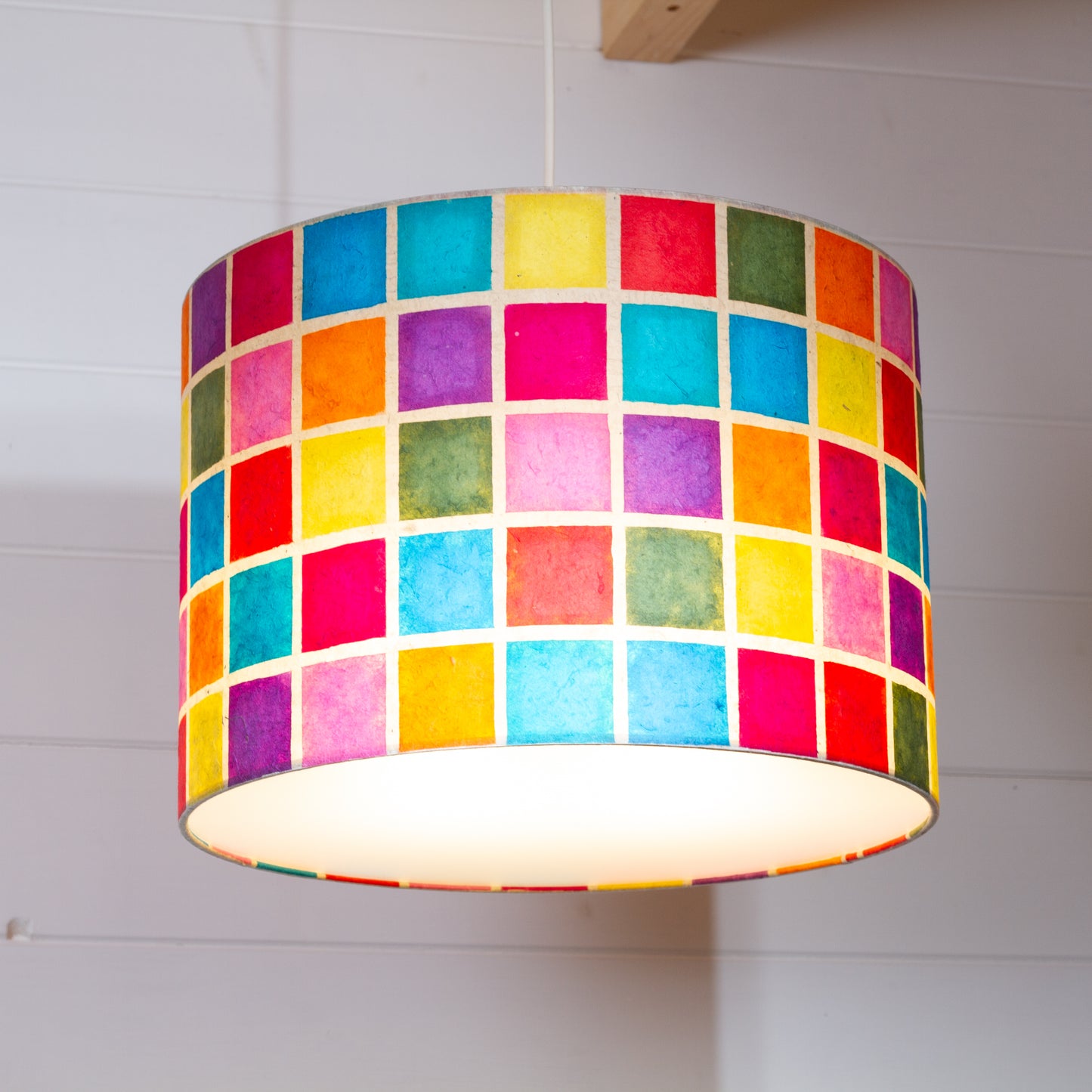 Drum Lamp Shade - P01 - Batik Multi Square, 35cm(d) x 30cm(h)