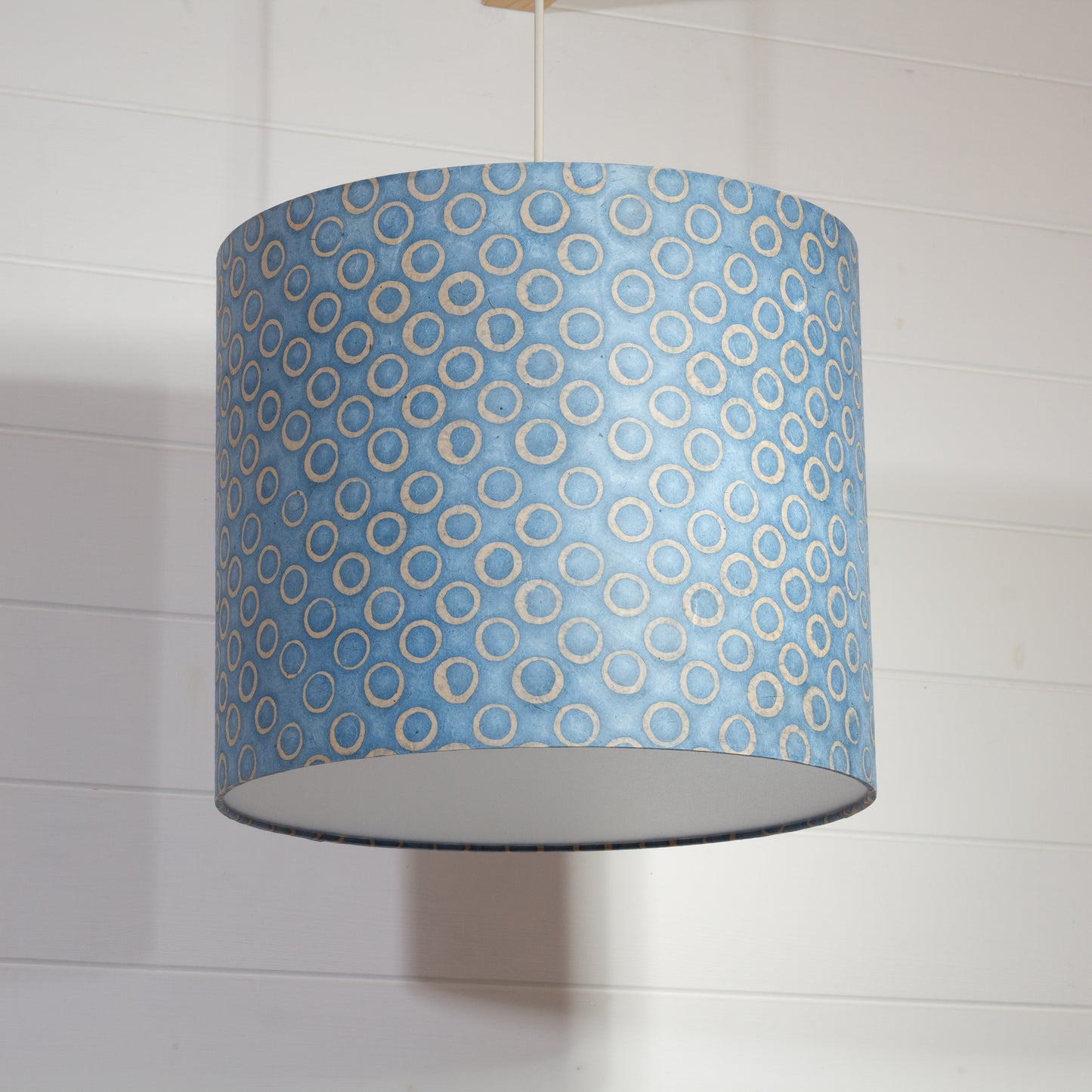 Drum Lamp Shade - P72 - Batik Blue Circles, 35cm(d) x 30cm(h)
