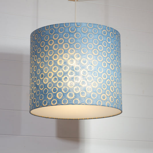 Drum Lamp Shade - P72 - Batik Blue Circles, 35cm(d) x 30cm(h)
