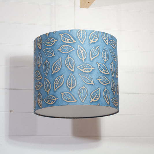 Drum Lamp Shade - P31 - Batik Leaf on Blue, 35cm(d) x 30cm(h)