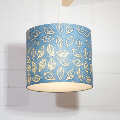 Drum Lamp Shade - P31 - Batik Leaf on Blue, 35cm(d) x 30cm(h)