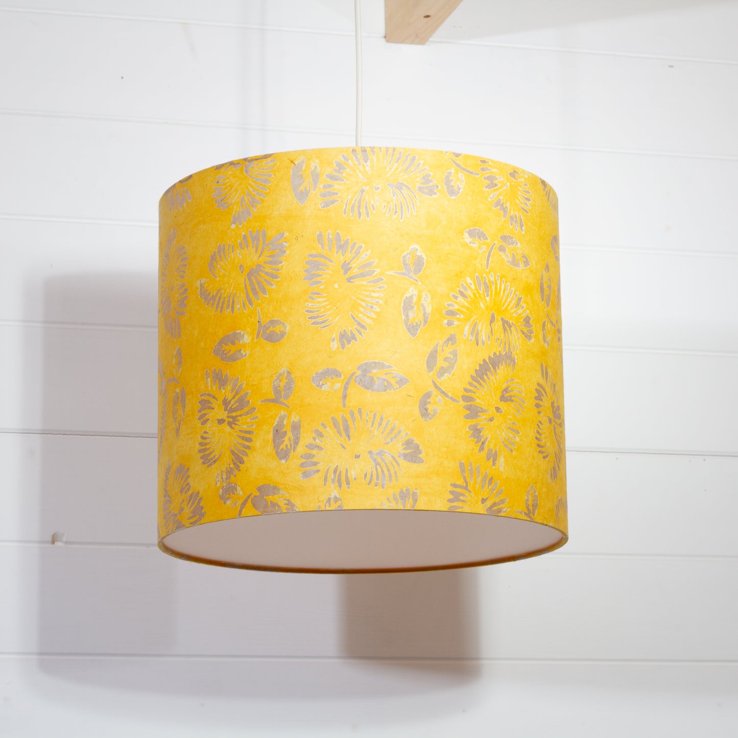 Drum Lamp Shade - B120 - Batik Peony Yellow, 35cm(d) x 30cm(h)