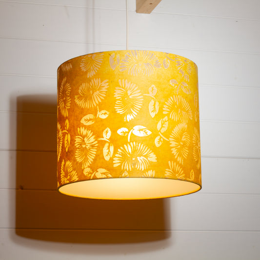 Drum Lamp Shade - B120 - Batik Peony Yellow, 35cm(d) x 30cm(h)