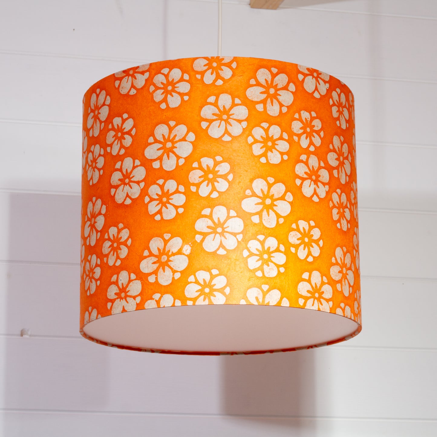 Drum Lamp Shade - P94 - Batik Star Flower on Orange, 35cm(d) x 30cm(h)