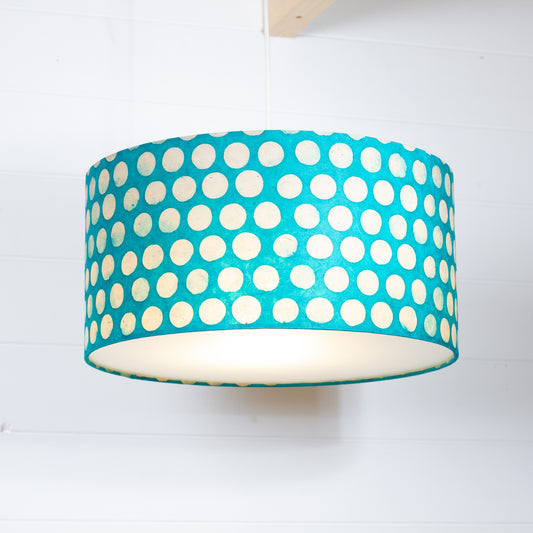 Drum Lamp Shade - P97 - Batik Dots on Cyan, 40cm(d) x 20cm(h)