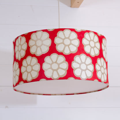 Drum Lamp Shade - P18 - Batik Big Flower on Red, 40cm(d) x 20cm(h)