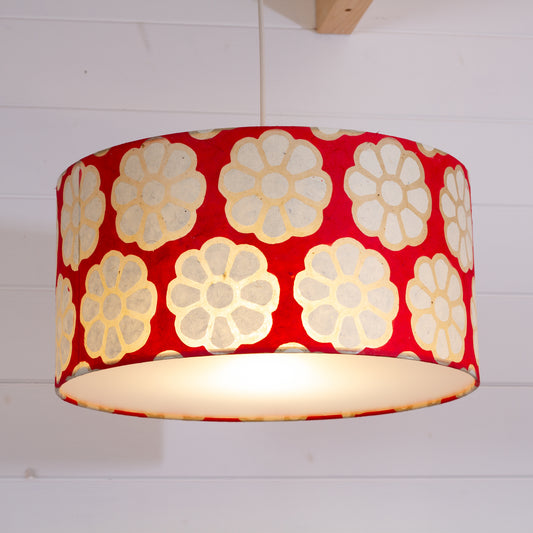 Drum Lamp Shade - P18 - Batik Big Flower on Red, 40cm(d) x 20cm(h)