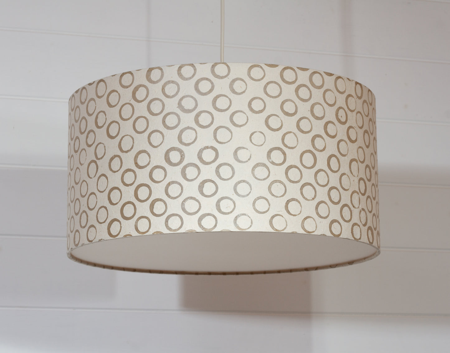 Drum Lamp Shade - P74 - Batik Natural Circles, 40cm(d) x 20cm(h)