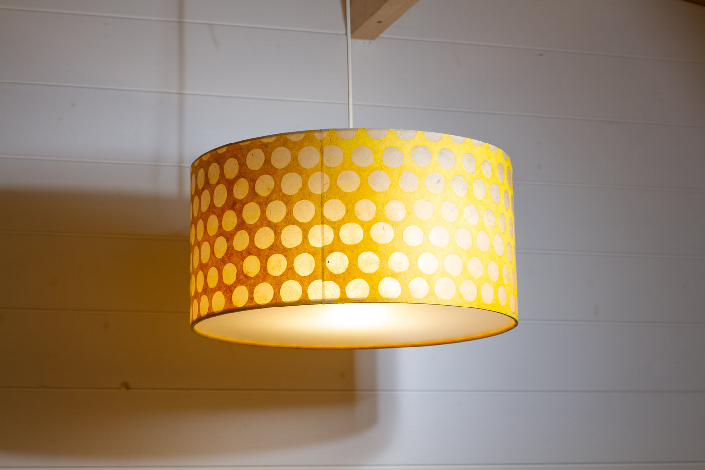 Drum Lamp Shade - P86 ~ Batik Dots on Yellow, 40cm(d) x 20cm(h)
