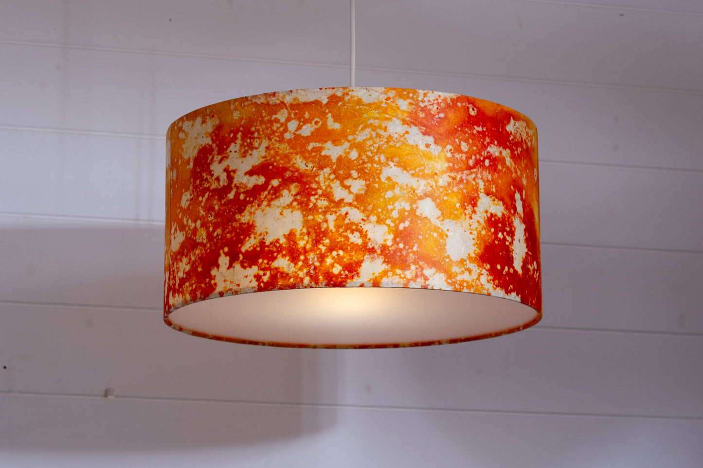 Drum Lamp Shade - B112 ~ Batik Lava Red/Orange, 40cm(d) x 20cm(h)