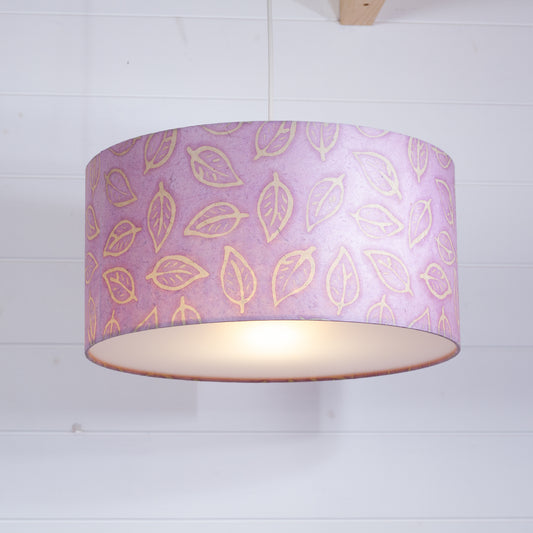 Drum Lamp Shade - P68 - Batik Leaf on Purple, 40cm(d) x 20cm(h)