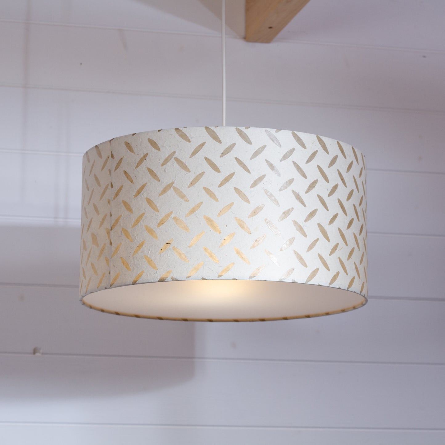 Drum Lamp Shade - P10 - Batik Tread Plate Natural, 40cm(d) x 20cm(h)