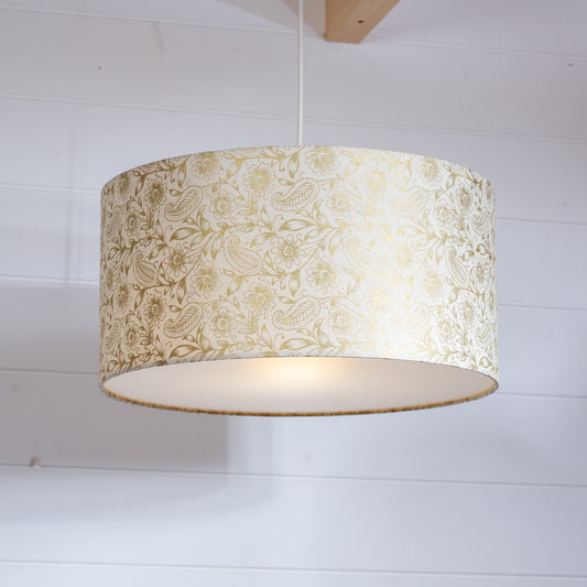 Drum Lamp Shade - P69 - Garden Gold on Natural, 40cm(d) x 20cm(h)