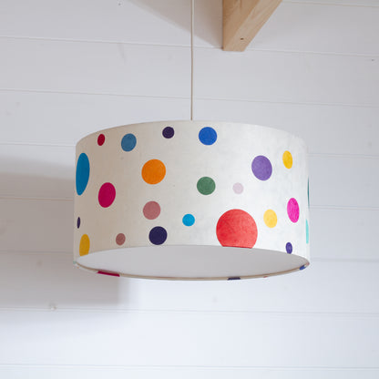 Drum Lamp Shade - P39 - Polka Dots on Natural Lokta, 40cm(d) x 20cm(h)