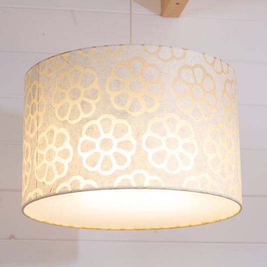 Drum Lamp Shade - P17 - Batik Big Flower on Natural, 40cm(d) x 25cm(h)