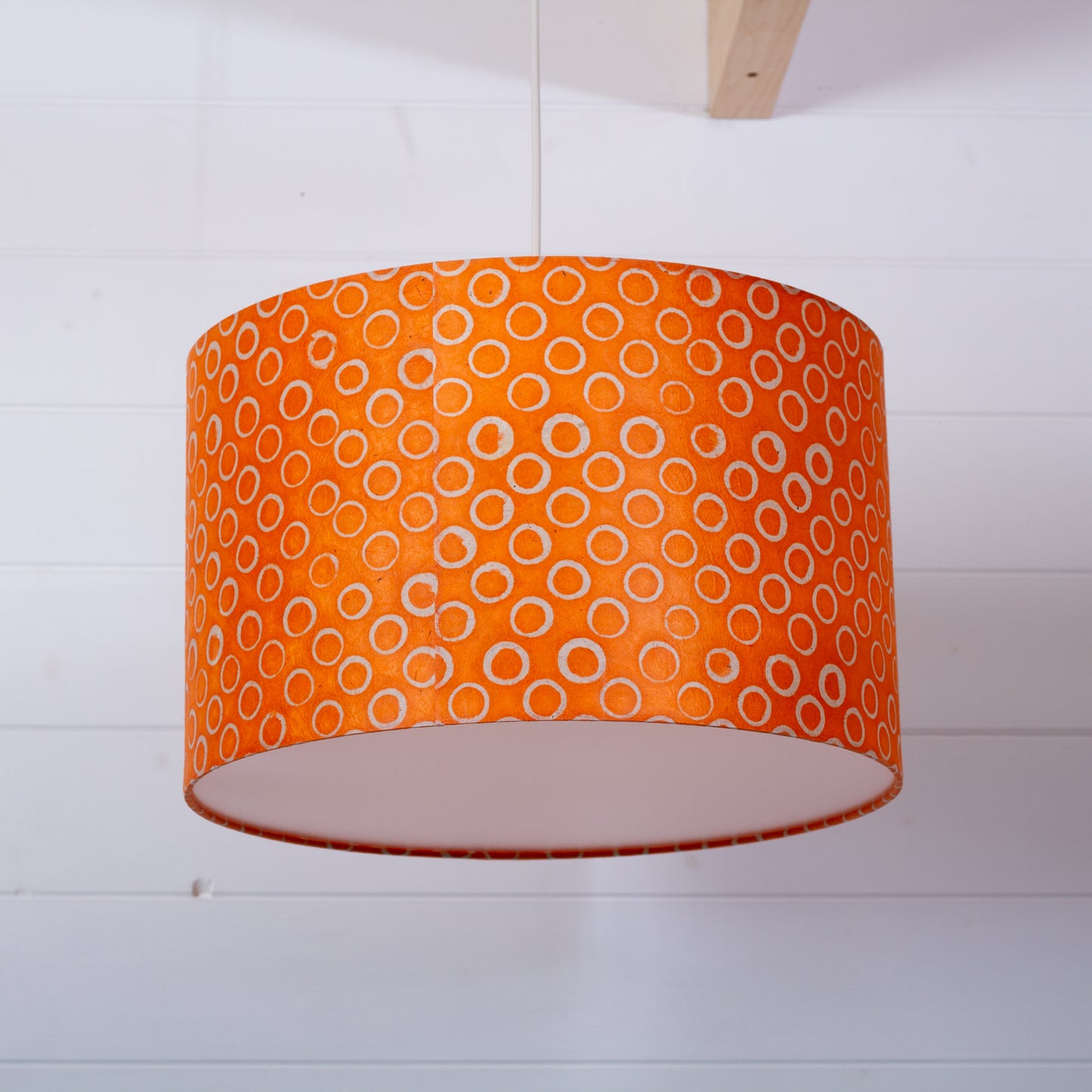 Drum Lamp Shade - P03 - Batik Orange Circles, 40cm(d) x 25cm(h)