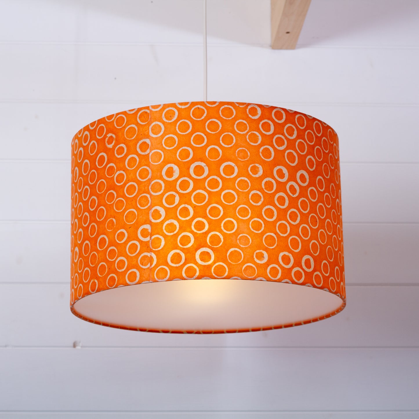 Drum Lamp Shade - P03 - Batik Orange Circles, 40cm(d) x 25cm(h)