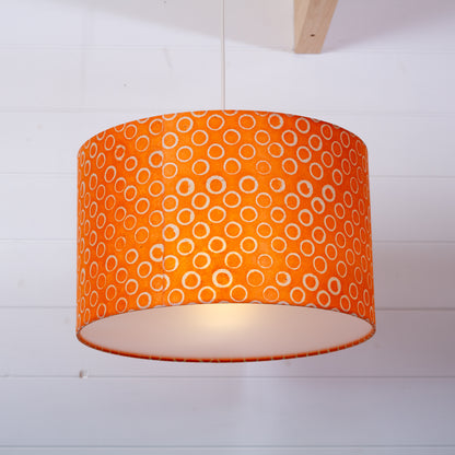 Drum Lamp Shade - P03 - Batik Orange Circles, 40cm(d) x 25cm(h)