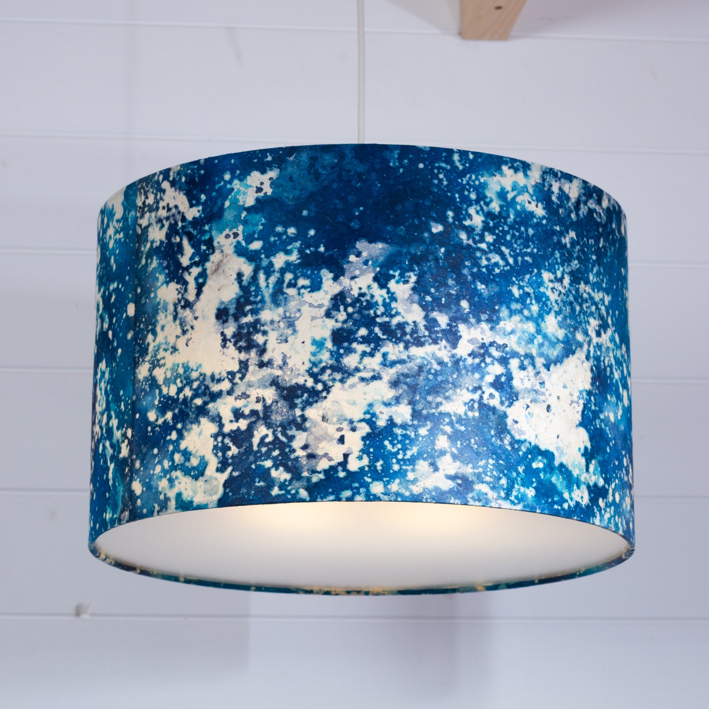 Drum Lamp Shade - B113 Batik Ocean Blues, 40cm(d) x 25cm(h)