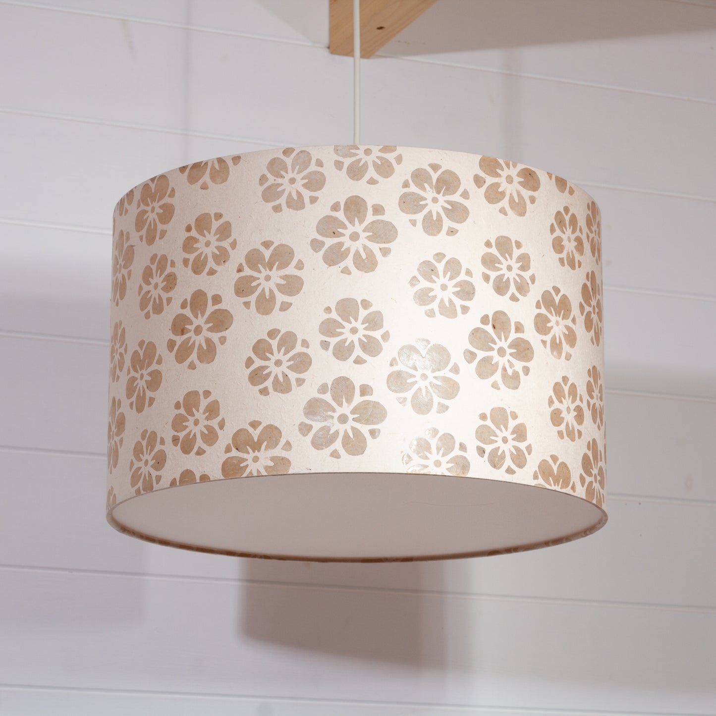 Drum Lamp Shade - P75 ~ Batik Star Flower Natural, 40cm(d) x 25cm(h)