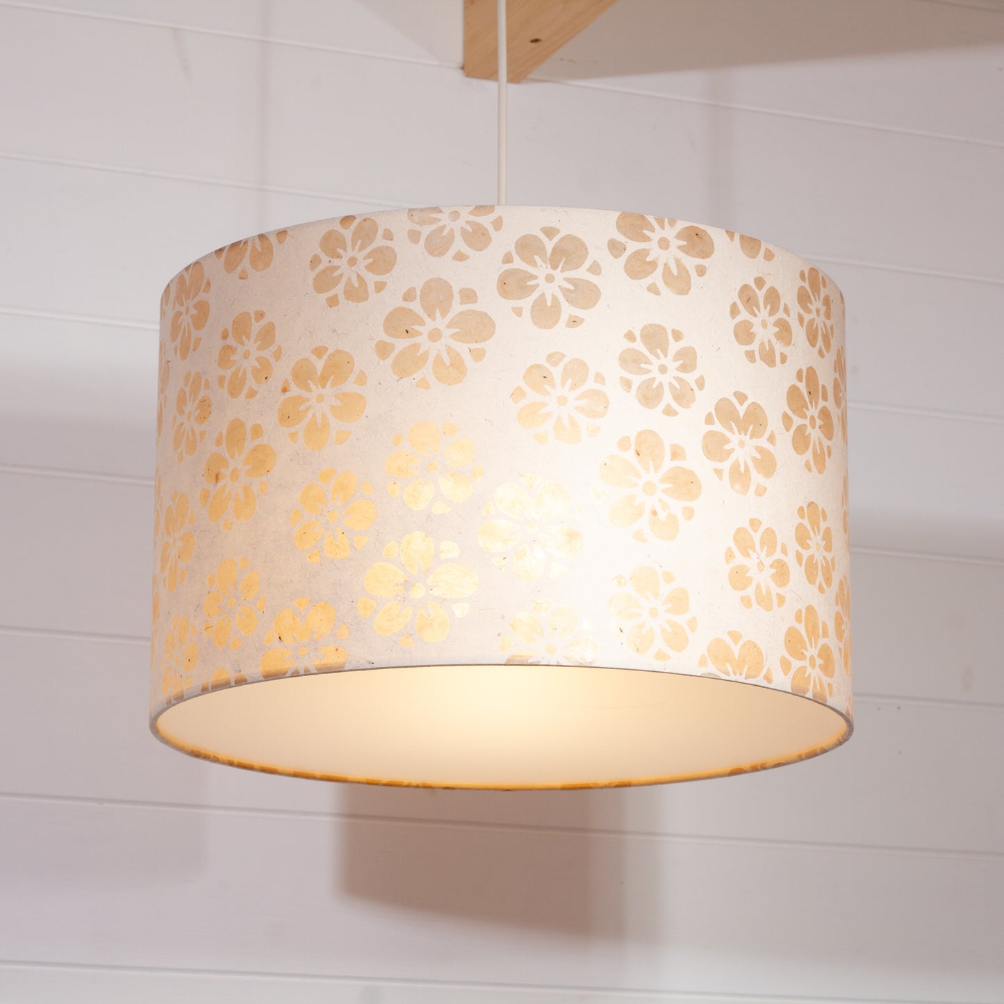 Drum Lamp Shade - P75 ~ Batik Star Flower Natural, 40cm(d) x 25cm(h)