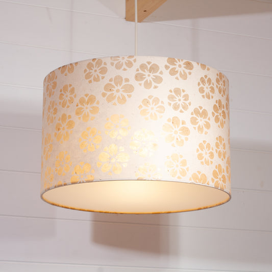 Drum Lamp Shade - P75 ~ Batik Star Flower Natural, 40cm(d) x 25cm(h)