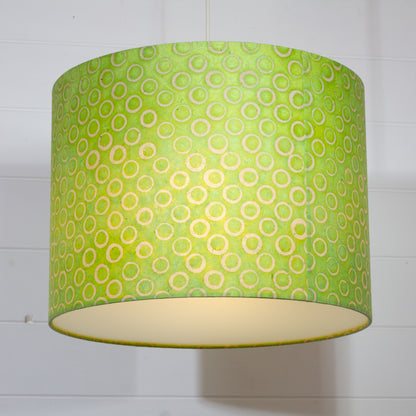 Drum Lamp Shade - P02 - Batik Lime Circles, 40cm(d) x 30cm(h)