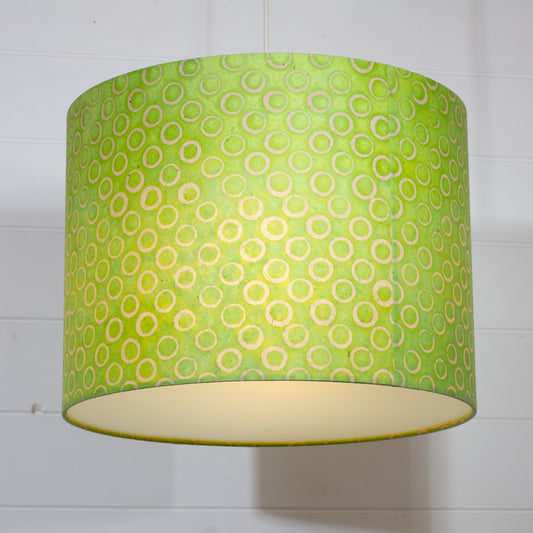 Drum Lamp Shade - P02 - Batik Lime Circles, 40cm(d) x 30cm(h)